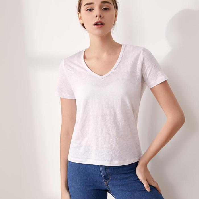 T-Shirts | T-Shirt Aus Leinen Und Viskosegemisch  – Damen Damen Damen